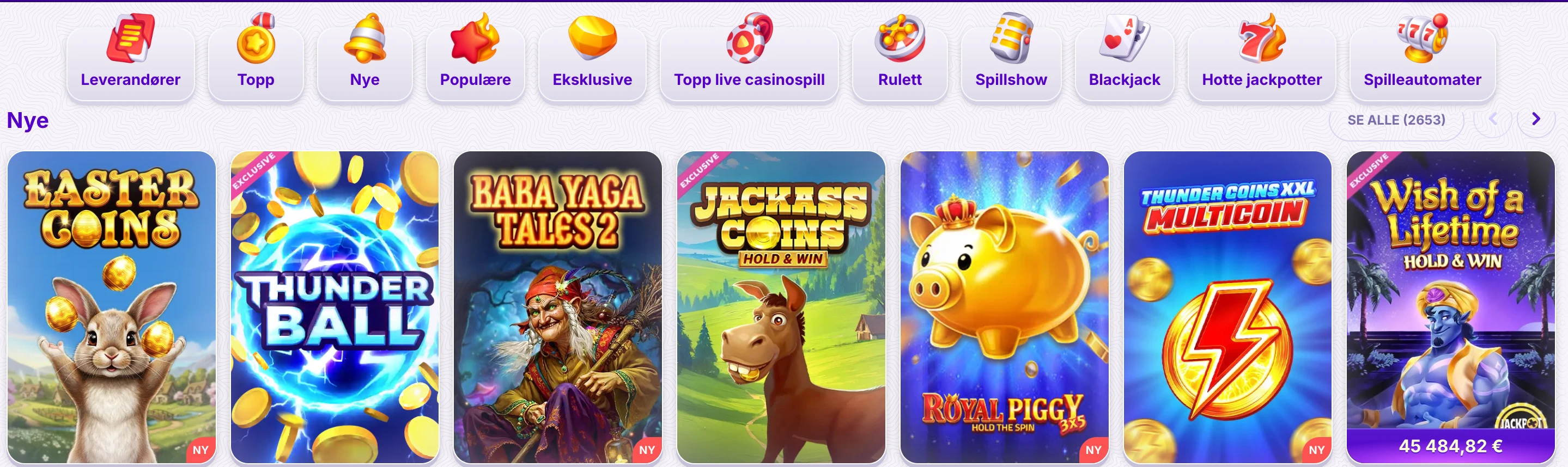 Spillutvalg hos Robocat Casino